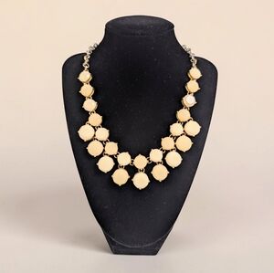Cream Faceted Statement Bib Necklace Gold Tone Neutral Bridal Wedding Guest